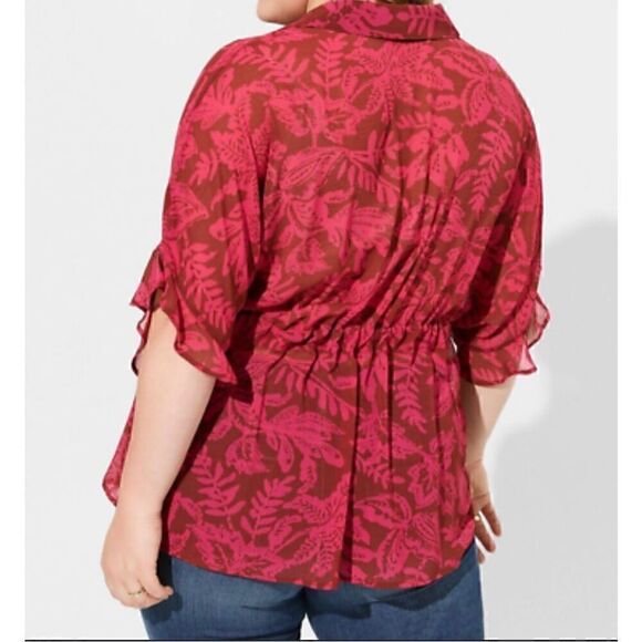 Torrid Pink Floral Chiffon Dolman Button Up Short Sleeve Plus Size 4X - Picture 2 of 7